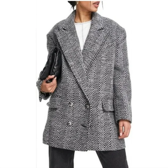 NWT Topshop herringbone textured blazer coat size 10 - Picture 4 of 14
